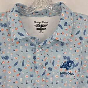 Straight Down Bighorn Golf Club Polo Mens XL Blue Tropical Tiki Cocktail Stretch